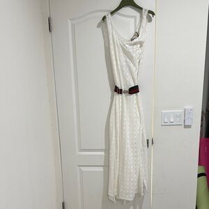 Elegant White Lace Dress Gucci $1800 with detachable belt sz 42 us 10.